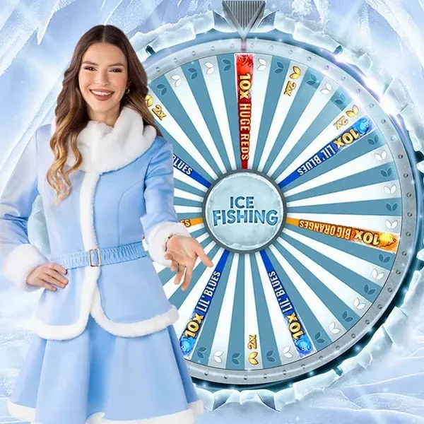 Ice Fishing game interface showing multiplier and cash-out button
