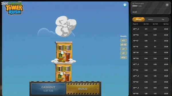 Tower Rush gameplay gioco crash BGaming interfaccia di gioco